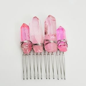 Titanium Aura Quartz Crystal Boho Bridal in Pink